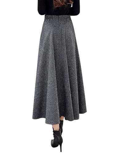 IDEALSANXUN Women’s Fall Winter High Waisted Wool Plaid A-line Long Skirt thumbnail 2