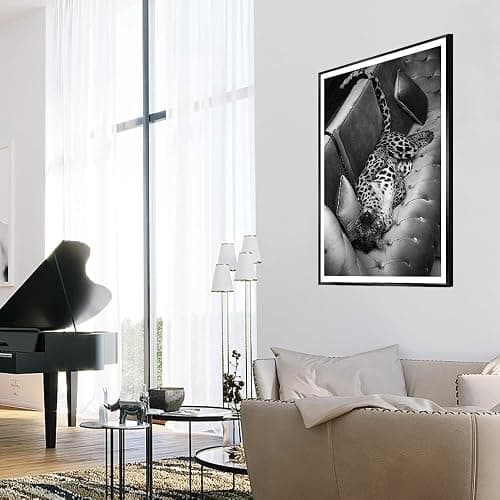 Maximalist Cheetah Posters Funky Panther on The Sofa Wall Art Fashion Black and White Decor Trendy Leopard Print Canvas Vintage Animal Artwork for Dorm Living Room Batchroom 12x16in Metal Black Frame thumbnail 4