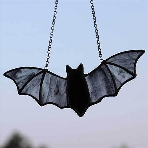 Muloo Halloween Bat Stained Glass Window Hanging Acrylic Bat Wall Hangings Decoration Art, approx 20x8.5cm/7.87x3.35in, Green thumbnail 5