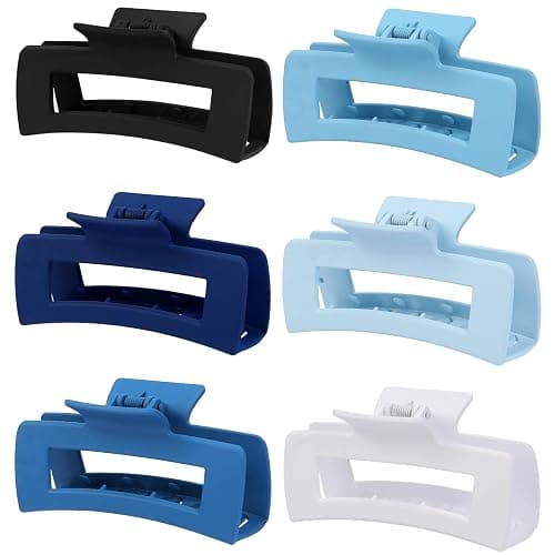 Sisiaipu 4 Inch Big Hair Claw Clips 6 Pcs Large Claw for Thick Hair Square Hair Clips for Women Rectangle Hair Clips Nonslip Acrylic Banana Jaw Clips Hair Accessories for Girls (Blue) - Image 1