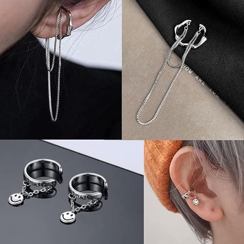 35 PCS Gold Silver Adjustable Ear Cuffs Earrings for Women Non-Piercing Cartilage Clip on Earrings Wrap Ear Jewelry Set,Punk Snake Butterfly Claw Stud Earrings for Women Gift thumbnail 3