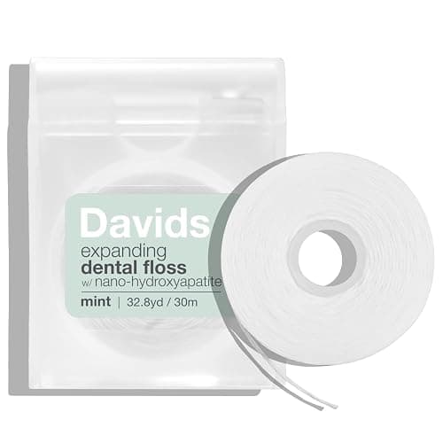 Davids Expanding Dental Floss + Refill w/Hydroxyapatite, No Break Woven Strands, Waxed, Vegan, Cocoa Butter & Mint, Kid Friendly, Refillable Dispenser, 66 yd - Image 1