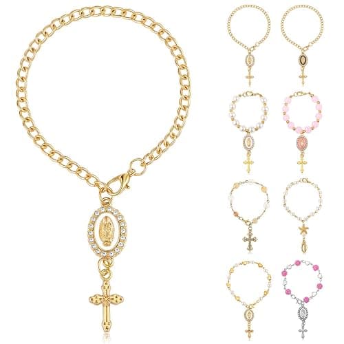 Huquary Steering Wheel Rosary Charm Accessory Cross Pendant Car Decor Rearview Mirror Car Rosary for Automotive Protection Charm Decor - Image 1