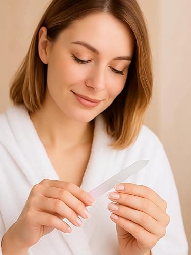 Glass Nail File with Case, 1 Pack Crystal Fingernail File for Natural Nails – Double-Sided Etched Czech Glass Nail Filer, Gentle Nail Care, Portable Manicure Tool for Women & Men (Silver) thumbnail 5