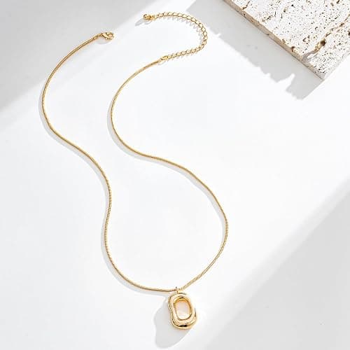 SHANTYSON Gold Tone Irregular Oval Pendant Necklace for Women, Minimalist Chunky Snake Chain Necklace, Dainty 14K Gold Plated Statement Long Necklace thumbnail 6