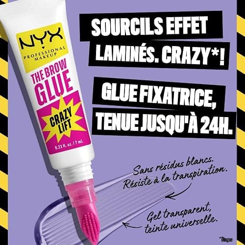 NYX Professional Makeup - Glue fixatrice - Sourcils Effet Laminés - Tenue jusqu'à 24H - Formule Vegan - Peigne Applicateur Intégré - The Brow Glue Crazy Lift - Teinte : Transparent (01) - 7ml thumbnail 3