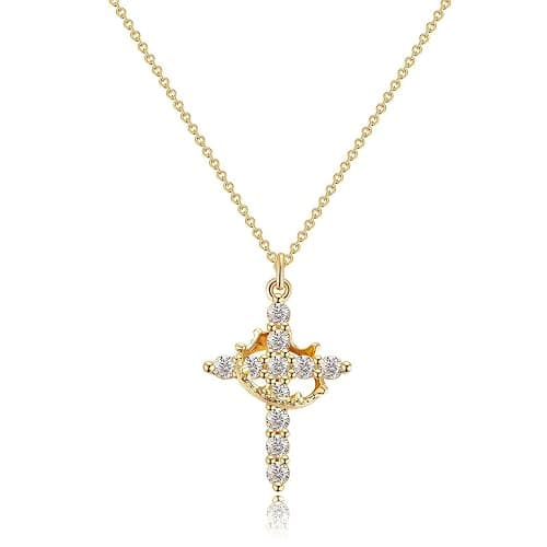 Ticome Rotatable Crown Cross Pendant Necklace,Fashion Creative Personality Stainless Steel Zirconia Necklace Jewellery for Men Women(Gold) - Image 1