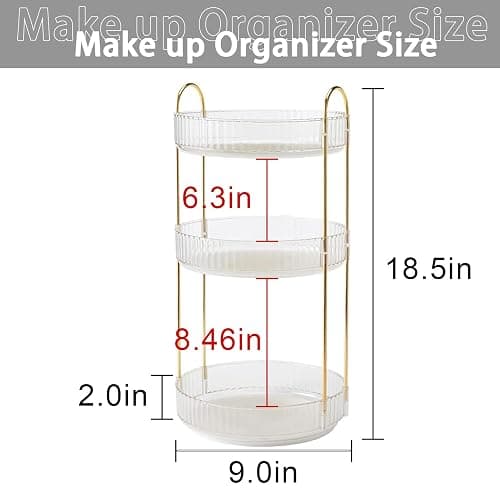 shuang qing Rotating Makeup Organizer for Vanity, Large Capacity Skincare Perfume Storage, Bathroom Counter Organizer, 360 Spinning Cosmetic Dresser Countertop Organizers (Clear, 3 Tier) thumbnail 2