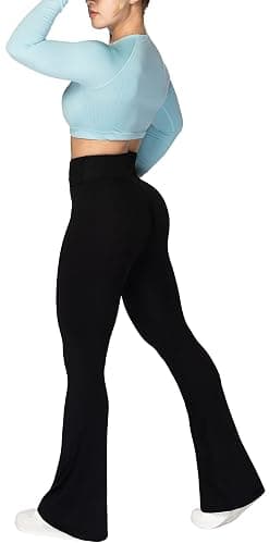 Sunzel Flare Leggings, Crossover Yoga Pants with Tummy Control, High-Waisted and Wide Leg thumbnail 6