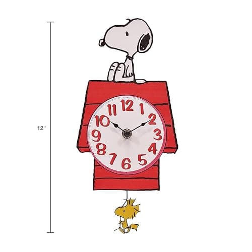 Mark Feldstein, Peanuts Snoopy's Dog House with Woodstock Pendulum Pal Wall Clock, 12 Inch thumbnail 3