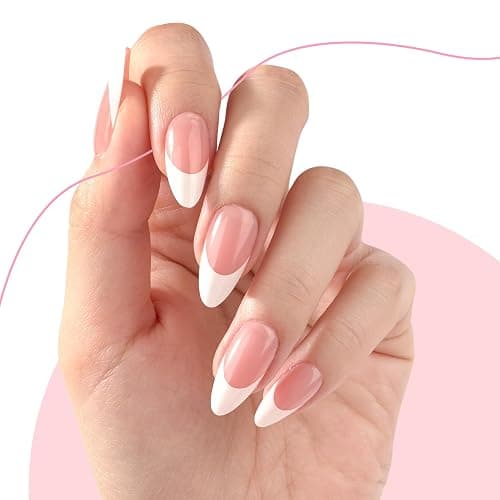 Canvalite French Tip Press on Nails Gel Nail Tips - 300Pcs Pre-Colored Quick and Easy Press on Nails Almond Fake Nails with Designs DIY Nail Extensions Valentines Day Gifts for Her, Pink White thumbnail 2