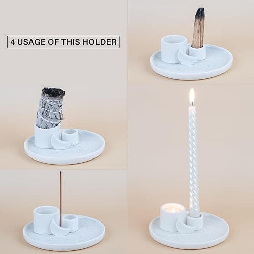 ZenBless 4 in 1 Incense Burner Holder, Palo Santo Holder, Sage Holder for Burning, Incense Holder for Sticks, Candle Holder, Ceramic Ash Catcher Tray for Meditation Yoga Room Home Decor (White) thumbnail 7