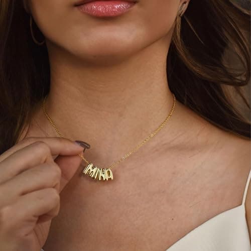 YOUNIFLARE Personalized Bubble Letter Name Necklace for Women in Gold-Plated Brass, Custom Handcrafted Keepsake Jewelry Gift for Birthdays and Anniversaries with Timeless Elegant Style thumbnail 6