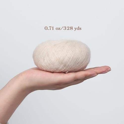 NICEEC 2 Skeins Soft Mohair Yarn, Fluffy & Fuzzy, Luxurious & Thin, Slik Wool Blend Yarn for Crochet & Knitting, Total 0.71oz×2, 328yds×2 - Beige thumbnail 6