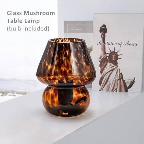 ONEWISH Mushroom Lamp Small Vintage Table Lamp for Bedroom Nightstand, Bedside Lamp Translucent Glass Stepless Dimmable, Murano Aesthetic Home Decor for Living Room Kitchen(Black) thumbnail 3