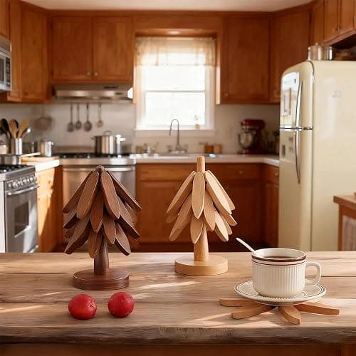 4 Wooden Trivets for Hot Dishes,Christmas Tree Trivet Table Mat Set,Wooden Treevet Tree Coasters for Hot Pots and Pans Christmas Decorations Gift for Women thumbnail 2