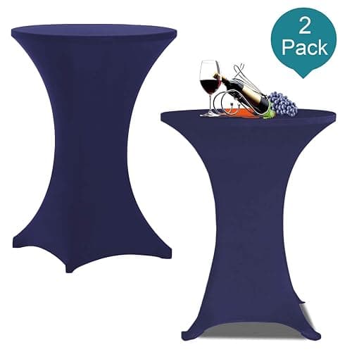 RELIANCER 2 Pack 30inch Highboy Cocktail Round Spandex Table Cover Four-Way Tight Fitted Stretch Tablecloth Table Cloth for Outdoor Party DJ Tradeshow Banquet Vendor Weddin(2PC 30''X42'',Navy Blue) - 2PC 30''X42'' - Navy Blue thumbnail 4
