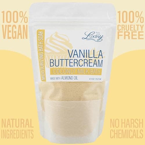 Luxiny Vegan Milk Bath Soak Made with Moisturizing Coconut Milk Powder & Sweet Almond Oil for a Bath Bomb Dust Soothing Fizz & Relaxing Soak, 8 oz. (Vanilla Buttercream) thumbnail 2