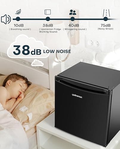 Upstreman 1.7 Cu.ft Mini Fridge with Freezer, Dorm Essentials, Adjustable Thermostat, Energy Saving, Low Noise, Single Door Compact Refrigerator for Dorm, Office, Bedroom, Black-FR17 thumbnail 5