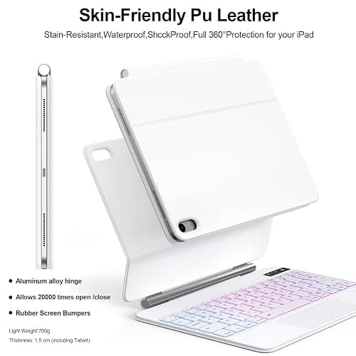 For iPad (A16) 11th &10th generation Case with Keyboard,Backlight Multi-Touch Trackpad for iPad 11th Gen 2025 11 inch&10th Gen 2022 10.9 inch, Magic-Style with Floating Cantilever Stand,T-White thumbnail 4
