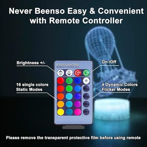 Batttlebus 3D Led Lights Artwork Vision Effect Night Light Remote Control & 16 Colors Mood Lamp Hot Air Balloon Lighting Birthday Holiday Ideas Decorations for Boys Teen Boyfriends - Batttlebus thumbnail 7