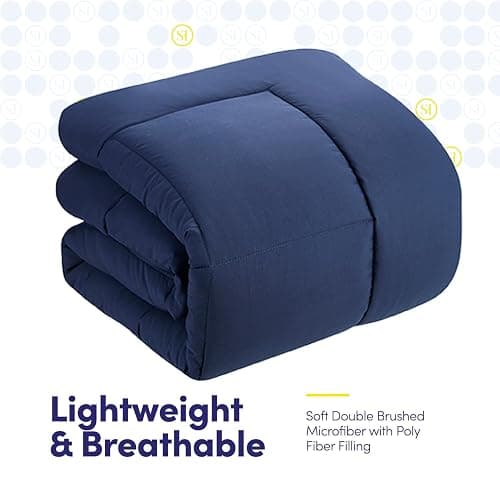 Full Size Comforter Set with Sheets - 7-Piece Bedding Collection - 1 Comforter, 1 Fitted Sheet, 1 Flat, 4 Pillowcases - Deep Pocket - Soft & Premium Quality - Ideal for All Seasons, Navy Blue - Navy - Full thumbnail 5
