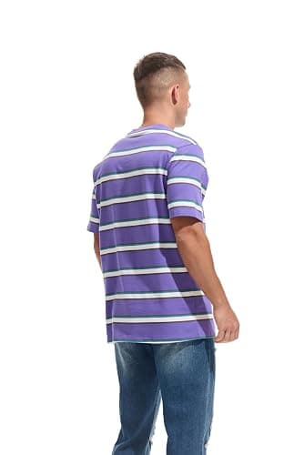 KLIEGOU Men's Fashion Loose Fit Crewneck Stripe T-Shirt thumbnail 2