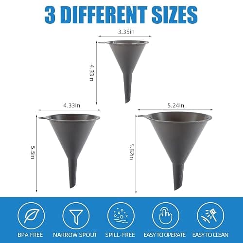 Plastic Kitchen Funnel Set of 3, Round Funnels for Filling Bottles, Gray | Durable Funnels for Kitchen Use, Multifunctional Funnels for Filling, Canning, Cooking, Lab or Car Oil thumbnail 2
