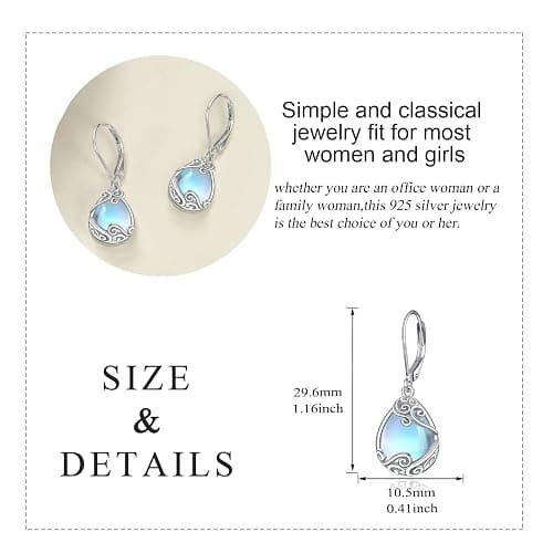 Moonstone Filigree Drop Dangle Teardrop Earrings 925 Sterling Silver Moonstone Leverback Earrings for Women Jewelry Gifts thumbnail 5