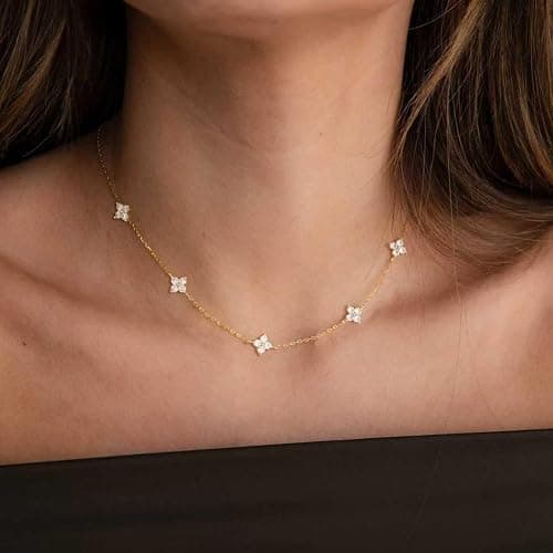 CUEZIY Dainty Necklaces for Women Cute Station Choker Necklace Cubic Zirconia Simulated Diamond Necklace Simple Layering CZ Necklace Trendy Jewelry Gifts thumbnail 5