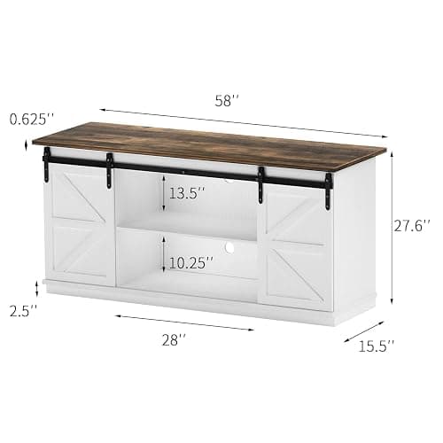 YESHOMY Farmhouse TV Stand for Televisions up to 65 Inches, Sliding Barn Doors and Storage Cabinets, Console Table and Media Furniture for Living Room, 58 Inch, Milk White thumbnail 2