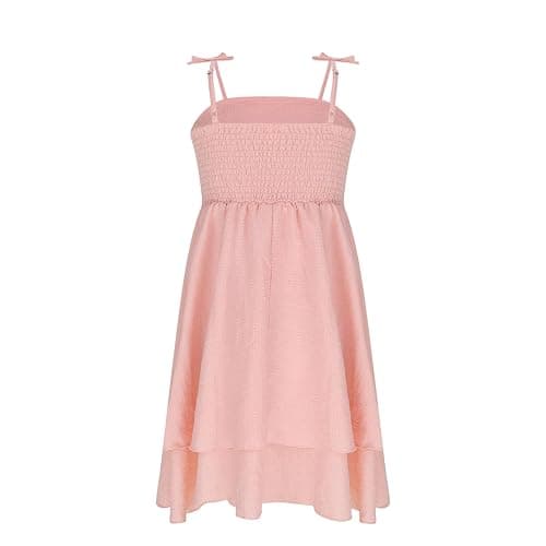 duxyoz Girl's Summer Dresses Spaghetti Strap Swing Pleated Cotton Dress Tween Kids Flowy Front Ruched Boho Beach Casual Midi Sundress for Princess Birthday Party Wedding Prom Gown thumbnail 4