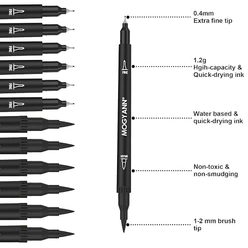 Mogyann Drawing Pens, 12 Pack Dual Brush Pens Black Markers for Art Drawing Sketching thumbnail 4
