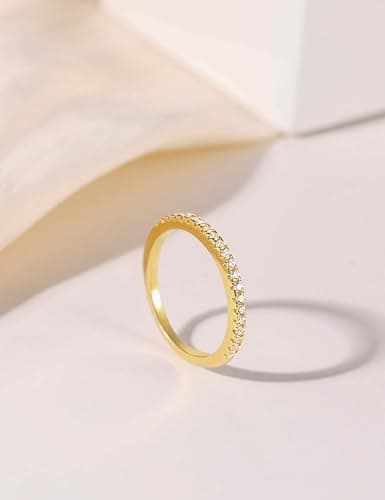 EAMTI 2mm Wedding Band Cubic Zirconia Half Eternity Stackable Brass Engagement Ring Size 3-13 thumbnail 4