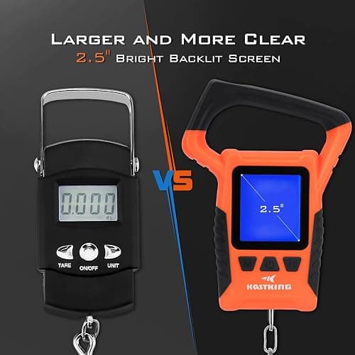 KastKing Fish Scale, WideView Floating Waterproof Digital Scale, 2.5” Large LCD Display, 110lb Capacity, Multi-Mode Pound/Ounces & Kilograms, Stores up to 9 Weights, Fishing Gifts for Men thumbnail 3