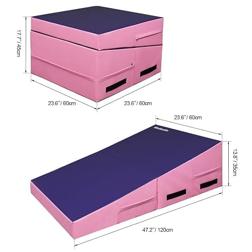 Matladin Incline Gymnastics Wedge Mat, Folding Gymnastics Mat for Kids Girls Home Training Exercise - Purple+Pink - 47.5 in x 24" thumbnail 4