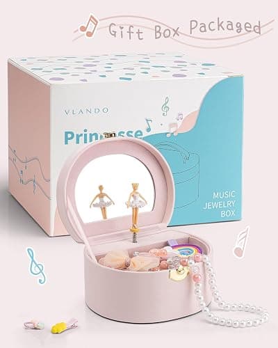 Vlando Musical Jewelry Box for Girls - Birthday for Girls Ages 4 5 6 7 8-12 Year Old - Kid Music Box with Ballerina for Birthday Bedroom Decor - Light Pink thumbnail 3