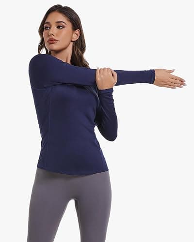 4 Pack Women's Long Sleeve Compression Shirts, Dry Fit Workout Athletic Sun Protection Cooling Tops for Yoga Running Gym thumbnail 4