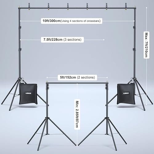 LINCO Backdrop Stand 10x7ft(WxH) Adjustable Photo Studio Back Drop Background Holder Frame with Clamps, SandBag, Carry Bag for Parties, Events, Photography, Photoshoot, Banner 4172 thumbnail 2