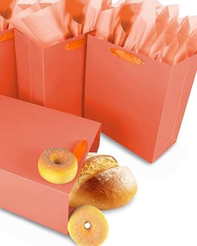 qiqee 10PCS Pink-Orange Mini Gift Bags with Tissue Paper Handles 6.3"x4.7"x2.4" Small Size Present Party Favor Bags（ Tissue Paper ） thumbnail 3
