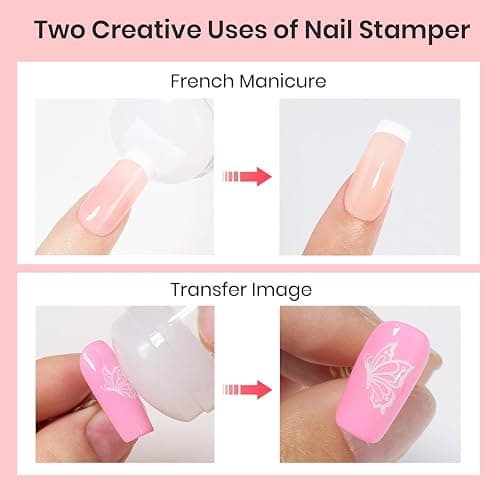Beetles Nail Stamp, 4Pcs French Tip Tool Easy Manicure Nail Stamper Single Head Soft Silicone Long & Short French Tip Stamp Tool with 2Pcs Nail Scraper Decorations Gift for Women thumbnail 5