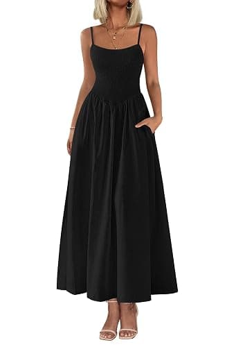 PRETTYGARDEN Women's Smocked Maxi Dresses 2026 Summer Sundress Casual Spaghetti Strap Swing A Line Long Flowy Beach Dress - Image 1