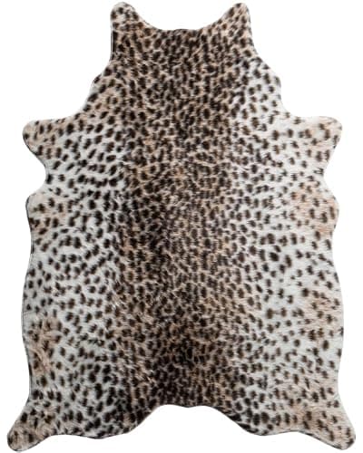 WARM HAVEN Irregular Shaped Cheetah Print Rug, Fluffy Leopard Rug 4.6x5.2 Faux Animal Print Cheetah Area Rug for Bedroom Animal Fur Hide Western Decor Cream - Image 1