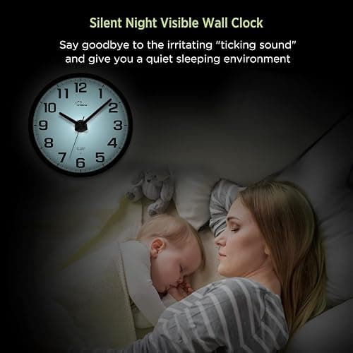 WallarGe Night Light Wall Clock for Bedroom - Silent Lighted up Wall Clock Glow in The Dark, Battery Operated for Living Room/Kitchen, Easy to Read Large Digital Display, 12 Inch - Black - 12inch thumbnail 4
