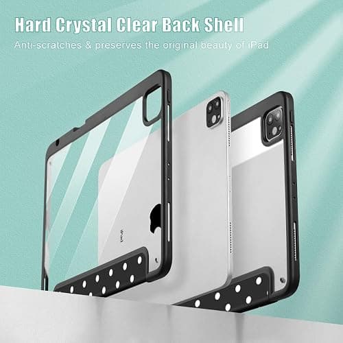 Tuiklol for iPad Pro 11 Inch 4th / 3rd / 2nd / 1st Gen (2022 2021 2020 2018) Case -Built-in Pencil Holder Shockproof Cover Clear Transparent Back Shell with Auto Wake/Sleep, Spot-Black thumbnail 4