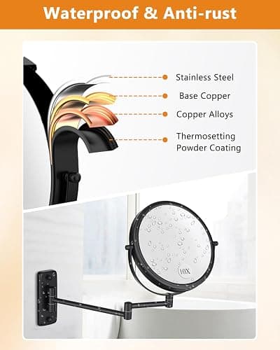 Wall Mounted Makeup Mirror - 1X/10X Magnifying Mirror for Wall, 8 Inch Double Sided 360° Swivel Extendable Bathroom Mirror for Shaving, Black DECLUTTR thumbnail 6