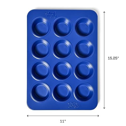 Great Jones Stud Muffin (Blueberry) | Nonstick 12-Cup Muffin Pan | Dual-Layer Nonstick Coating | Chemical-Free & Nontoxic | Oven-Safe to 450°F | Warp-Resistant & Easy Cleanup - Blueberry thumbnail 2