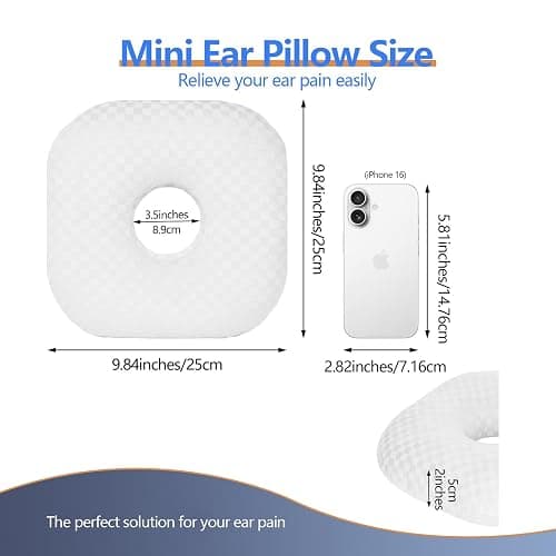 Babyezz Ear Piercing Pillow for Side Sleepers - Ear Hole Pillow for Pierced Ears, CNH & Pain Relief, O-Shaped Orthopedic Pillow for Pressure Sores, Soft Cotton (White) thumbnail 2