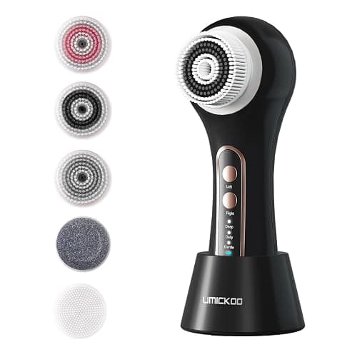 UMICKOO Face Scrubber Exfoliator, Rechargeable Facial Cleansing Brush with 2-Way Rotation & 3 Modes, 30-Day Runtime, 5 Brush Heads for SPA-Level Care, IPX7 Waterproof, Deep Cleaning for All Skin Types thumbnail 9