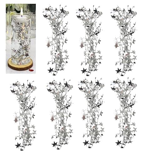 40 Pcs Star String for Floating Candle Centerpieces, Glitter Star Vase Filler for Table Wedding Christmas Water Centerpiece. (Silver) - Image 1